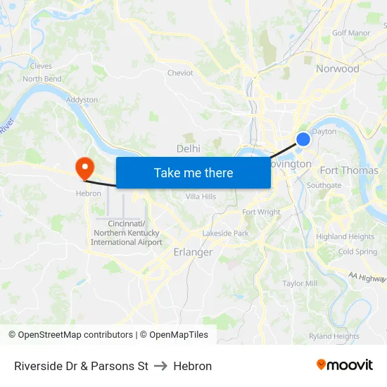 Riverside Dr & Parsons St to Hebron map