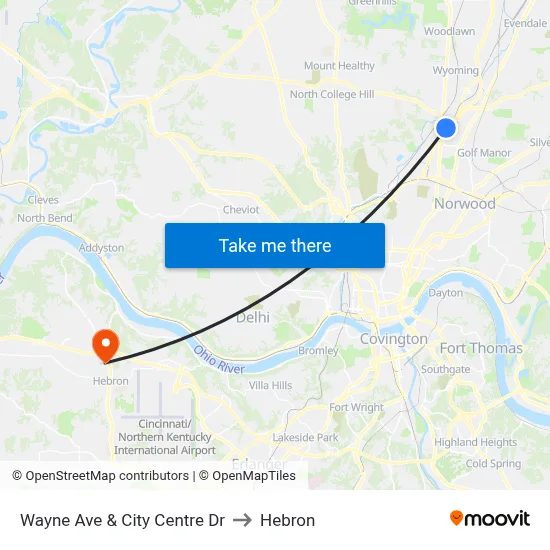 Wayne Ave & City Centre Dr to Hebron map