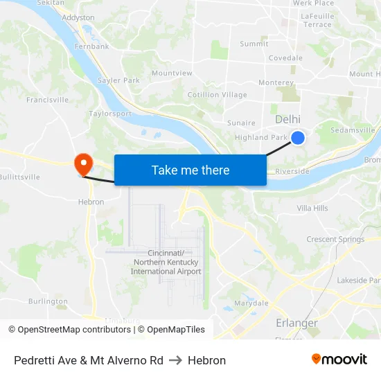 Pedretti Ave & Mt Alverno Rd to Hebron map