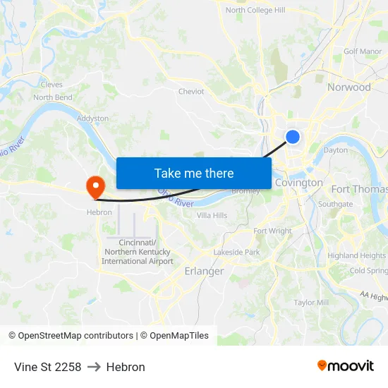 Vine St 2258 to Hebron map