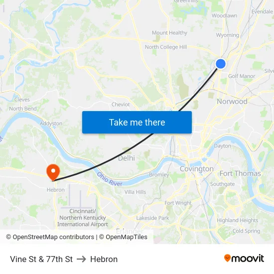 Vine St & 77th St to Hebron map