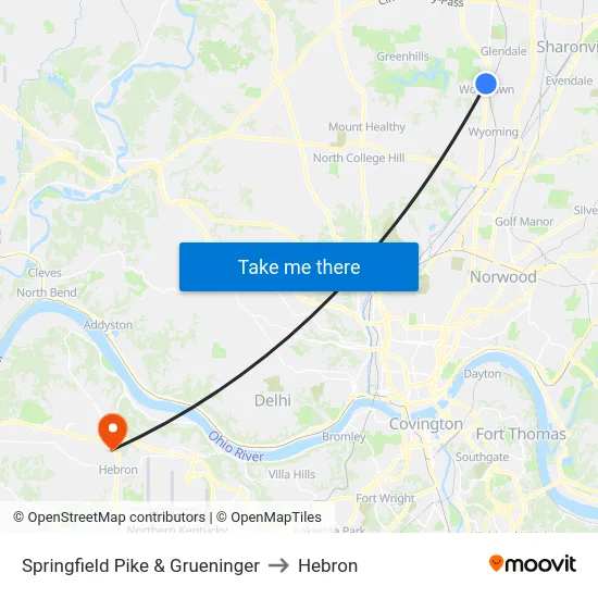 Springfield Pike & Grueninger to Hebron map