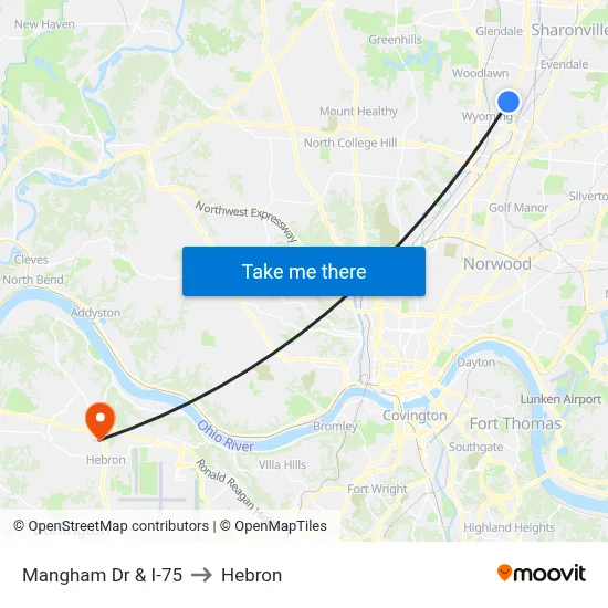 Mangham Dr & I-75 to Hebron map