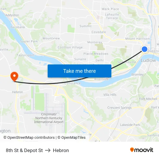 8th St & Depot St to Hebron map