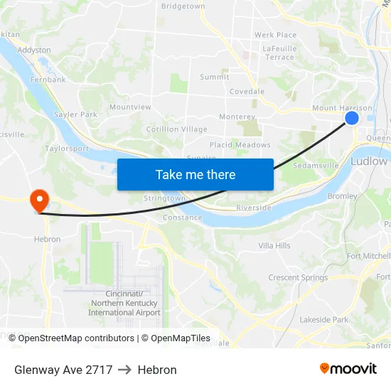 Glenway Ave 2717 to Hebron map