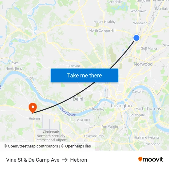 Vine St & De Camp Ave to Hebron map