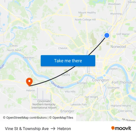Vine St & Township Ave to Hebron map
