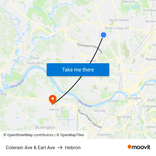 Colerain Ave & Earl Ave to Hebron map