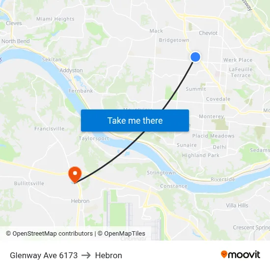 Glenway Ave 6173 to Hebron map