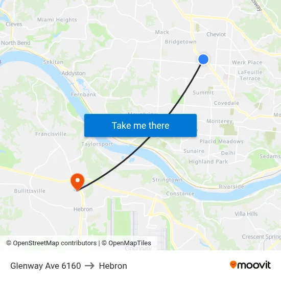 Glenway Ave 6160 to Hebron map