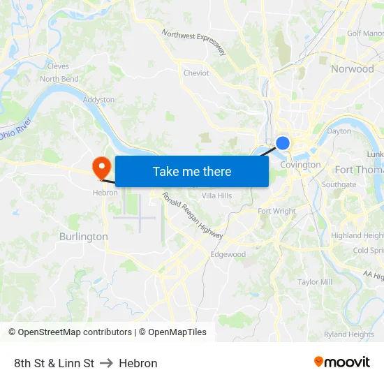 8th St & Linn St to Hebron map