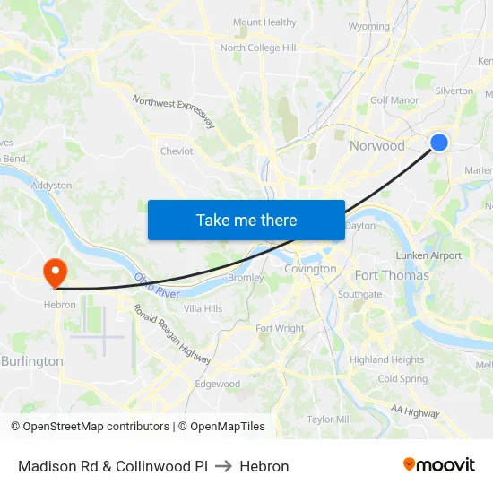 Madison Rd & Collinwood Pl to Hebron map
