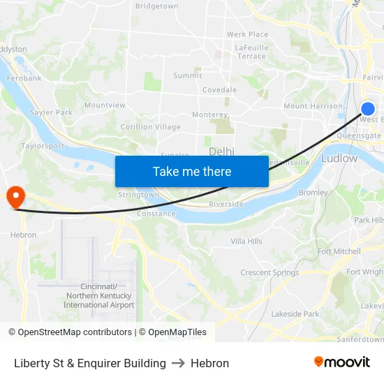 Liberty St & Enquirer Building to Hebron map