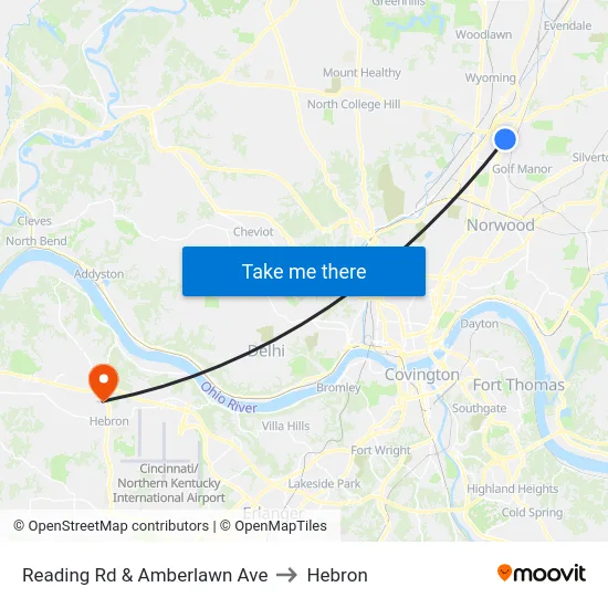 Reading Rd & Amberlawn Ave to Hebron map