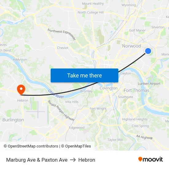 Marburg Ave & Paxton Ave to Hebron map