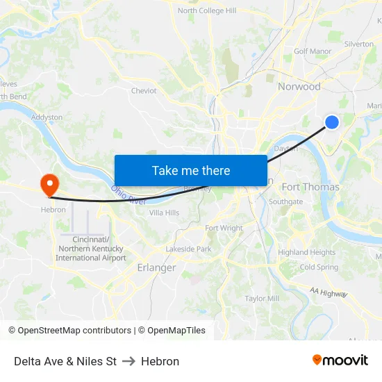 Delta Ave & Niles St to Hebron map