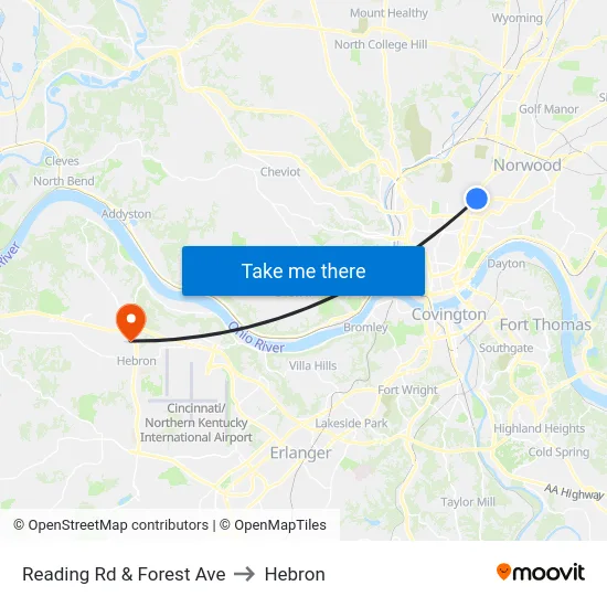 Reading Rd & Forest Ave to Hebron map