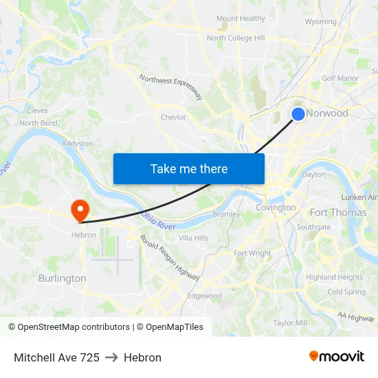 Mitchell Ave 725 to Hebron map