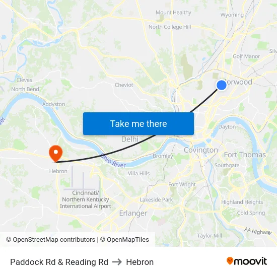 Paddock Rd & Reading Rd to Hebron map