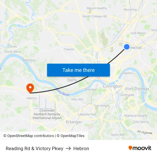 Reading Rd & Victory Pkwy to Hebron map