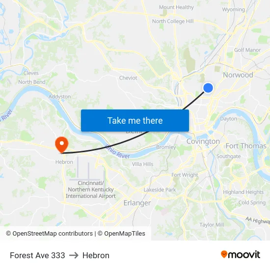 Forest Ave 333 to Hebron map