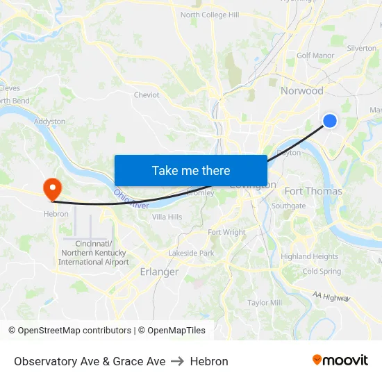 Observatory Ave & Grace Ave to Hebron map