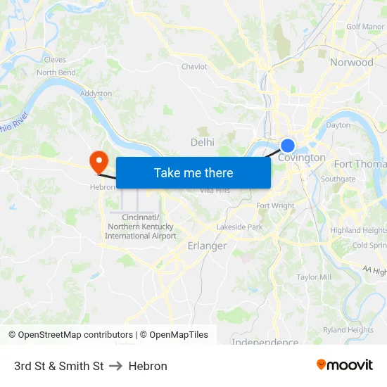 3rd St & Smith St to Hebron map