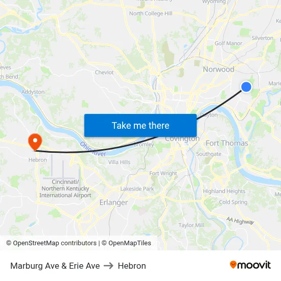 Marburg Ave & Erie Ave to Hebron map
