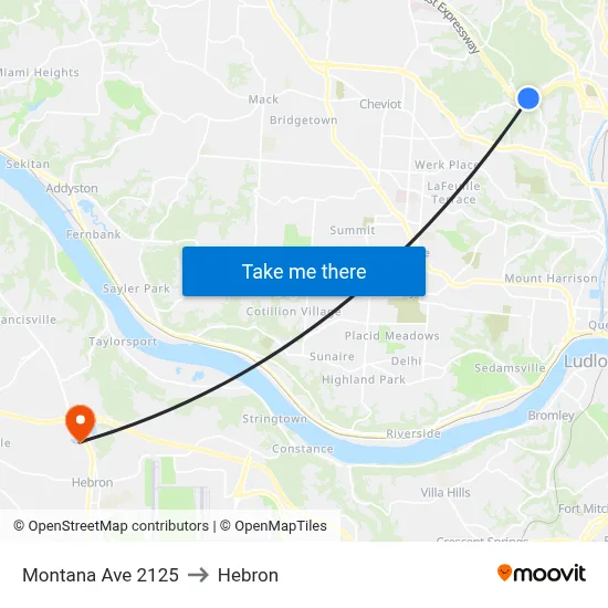 Montana Ave 2125 to Hebron map