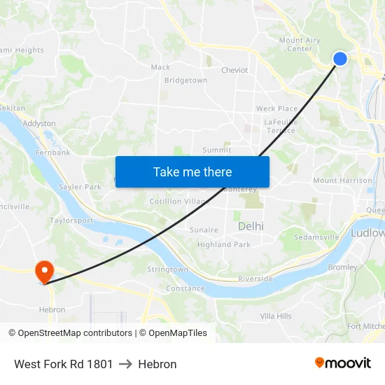 West Fork Rd 1801 to Hebron map