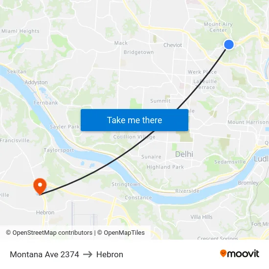 Montana Ave 2374 to Hebron map