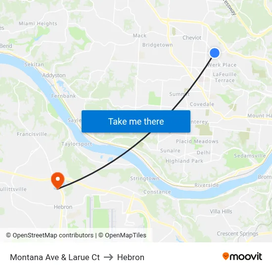 Montana Ave & Larue Ct to Hebron map