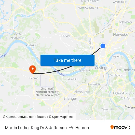 Martin Luther King Dr & Jefferson to Hebron map
