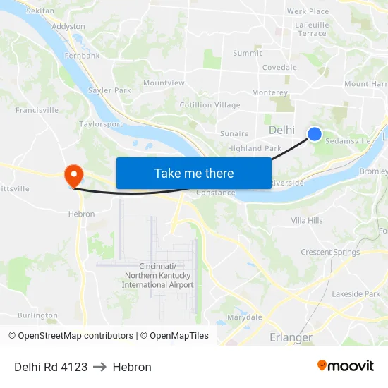 Delhi Rd 4123 to Hebron map