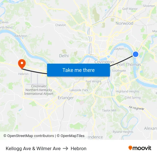 Kellogg Ave & Wilmer Ave to Hebron map