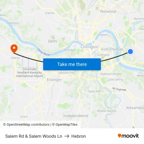 Salem Rd & Salem Woods Ln to Hebron map