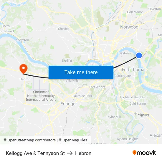 Kellogg Ave & Tennyson St to Hebron map
