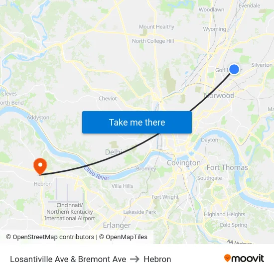 Losantiville Ave & Bremont Ave to Hebron map