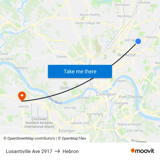 Losantiville Ave 2917 to Hebron map