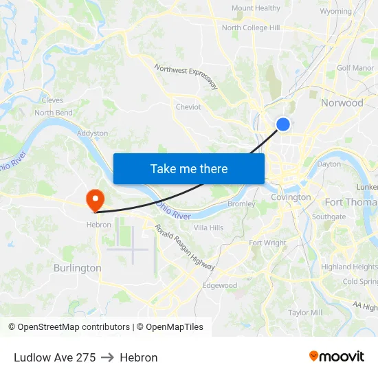 Ludlow Ave 275 to Hebron map