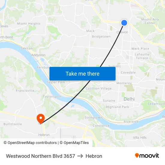 Westwood Northern Blvd 3657 to Hebron map