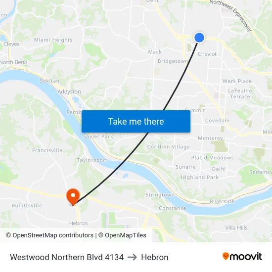 Westwood Northern Blvd 4134 to Hebron map