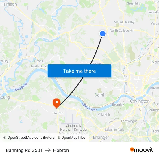 Banning Rd 3501 to Hebron map