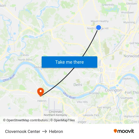 Clovernook Center to Hebron map