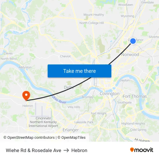 Wiehe Rd & Rosedale Ave to Hebron map