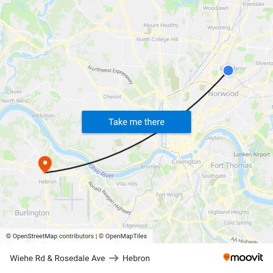 Wiehe Rd & Rosedale Ave to Hebron map