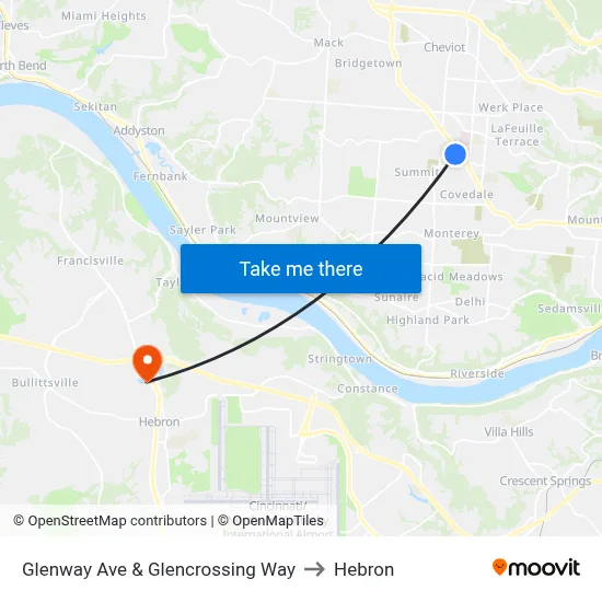 Glenway Ave & Glencrossing Way to Hebron map