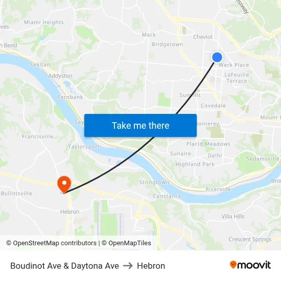 Boudinot Ave & Daytona Ave to Hebron map
