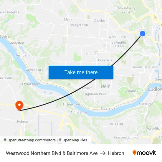 Westwood Northern Blvd & Baltimore Ave to Hebron map