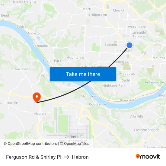 Ferguson Rd & Shirley Pl to Hebron map